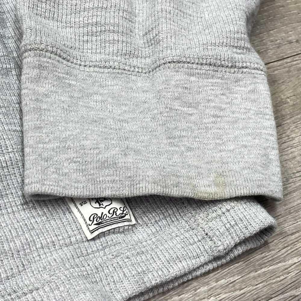Polo Ralph Lauren‎ Hoodie Mens Small Gray Waffle Knit Henley Kangaroo Pocket